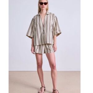 Apiece Apart Cream and Brown Striped Women’s Shorts Set
